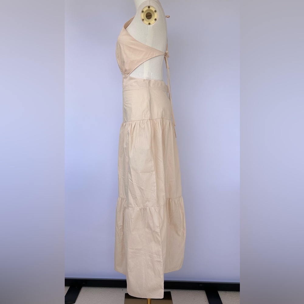 Forever 21 Women’s Halter Neck Tiered Skirt Maxi Dress Side Cutout Oatmeal Med - Picture 4 of 10